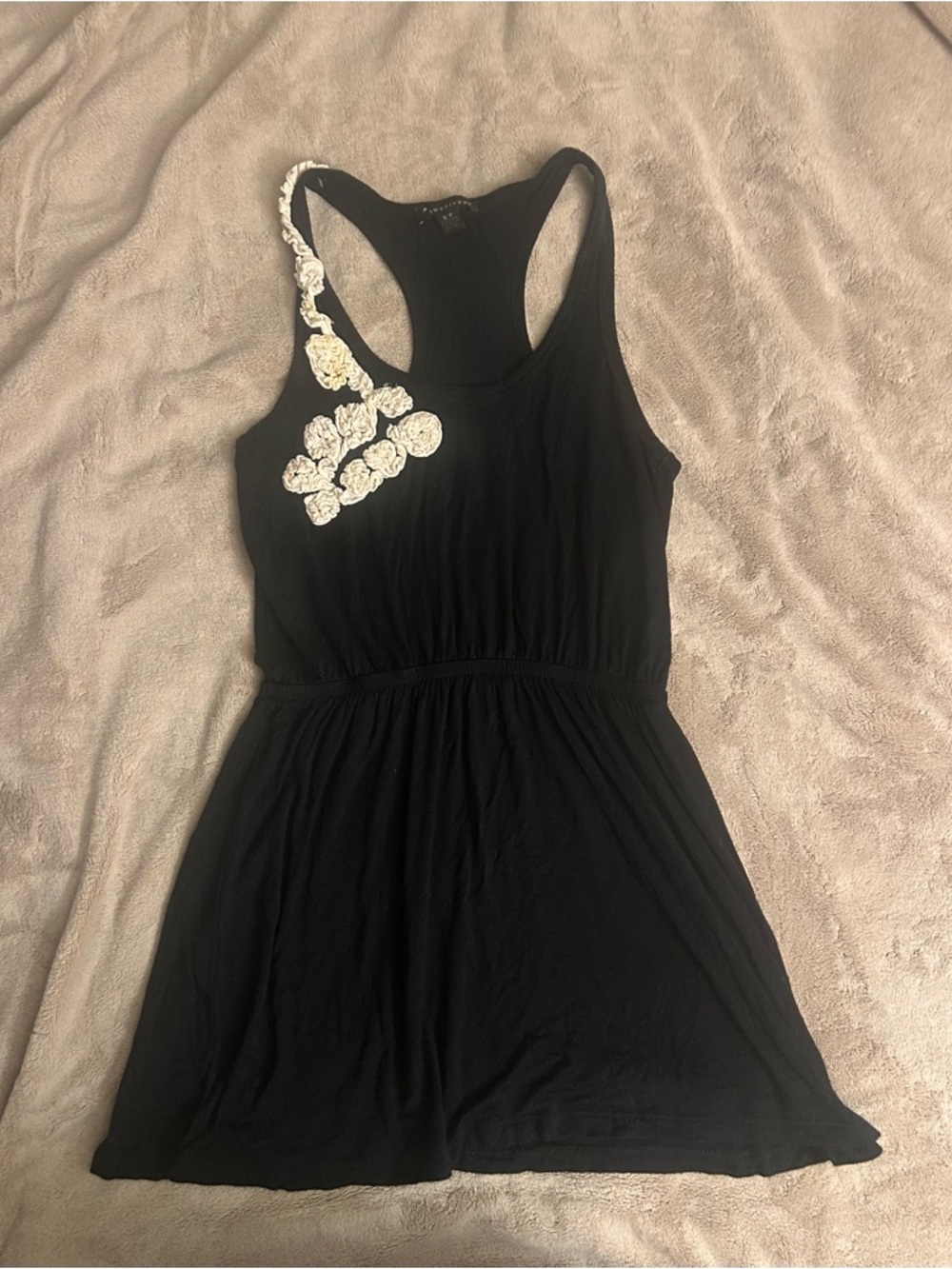 Black Racerback Dress with White Floral Applique